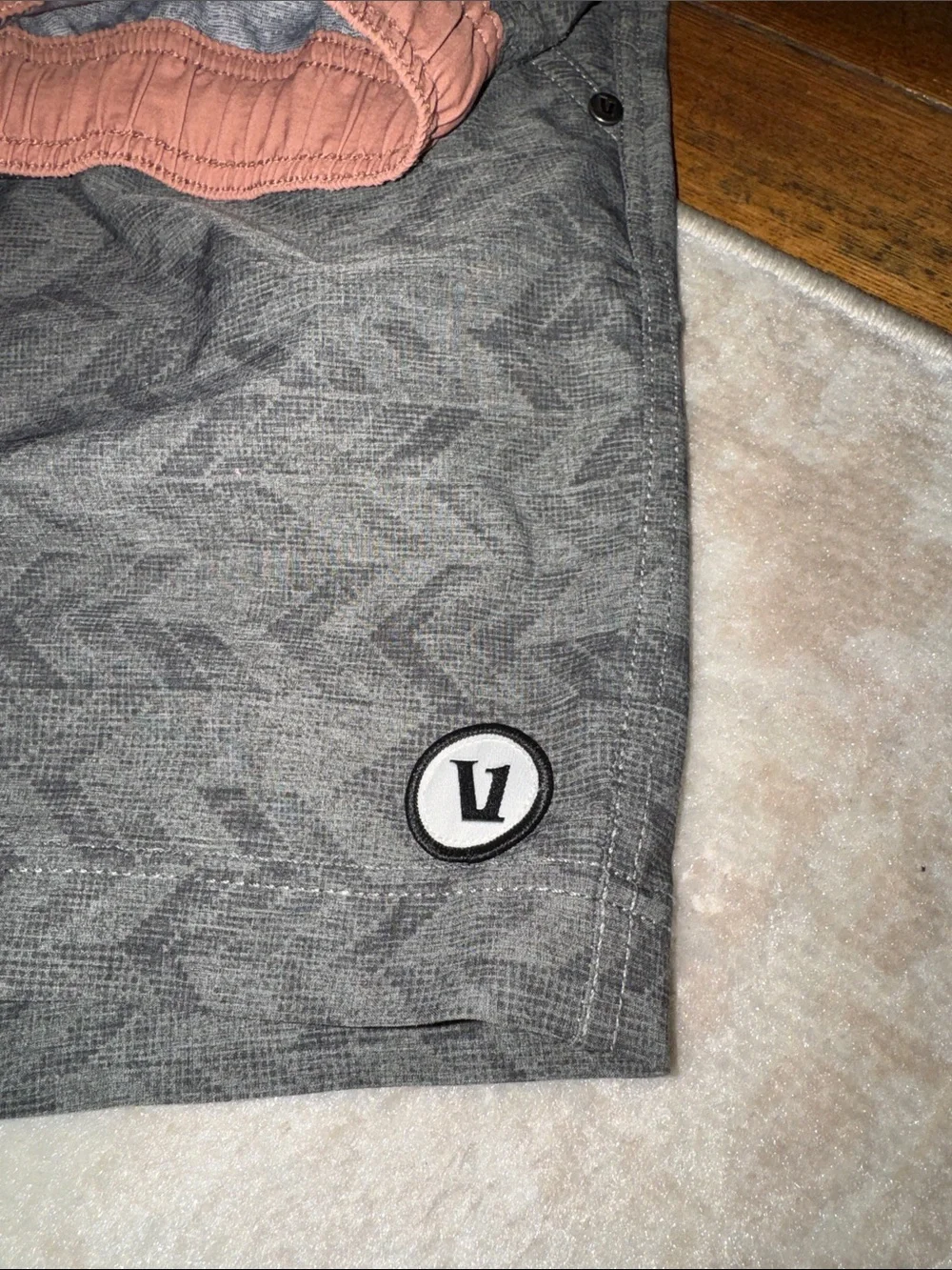 Vuori Men's Hybrid Shorts Gray with Pink Waistband